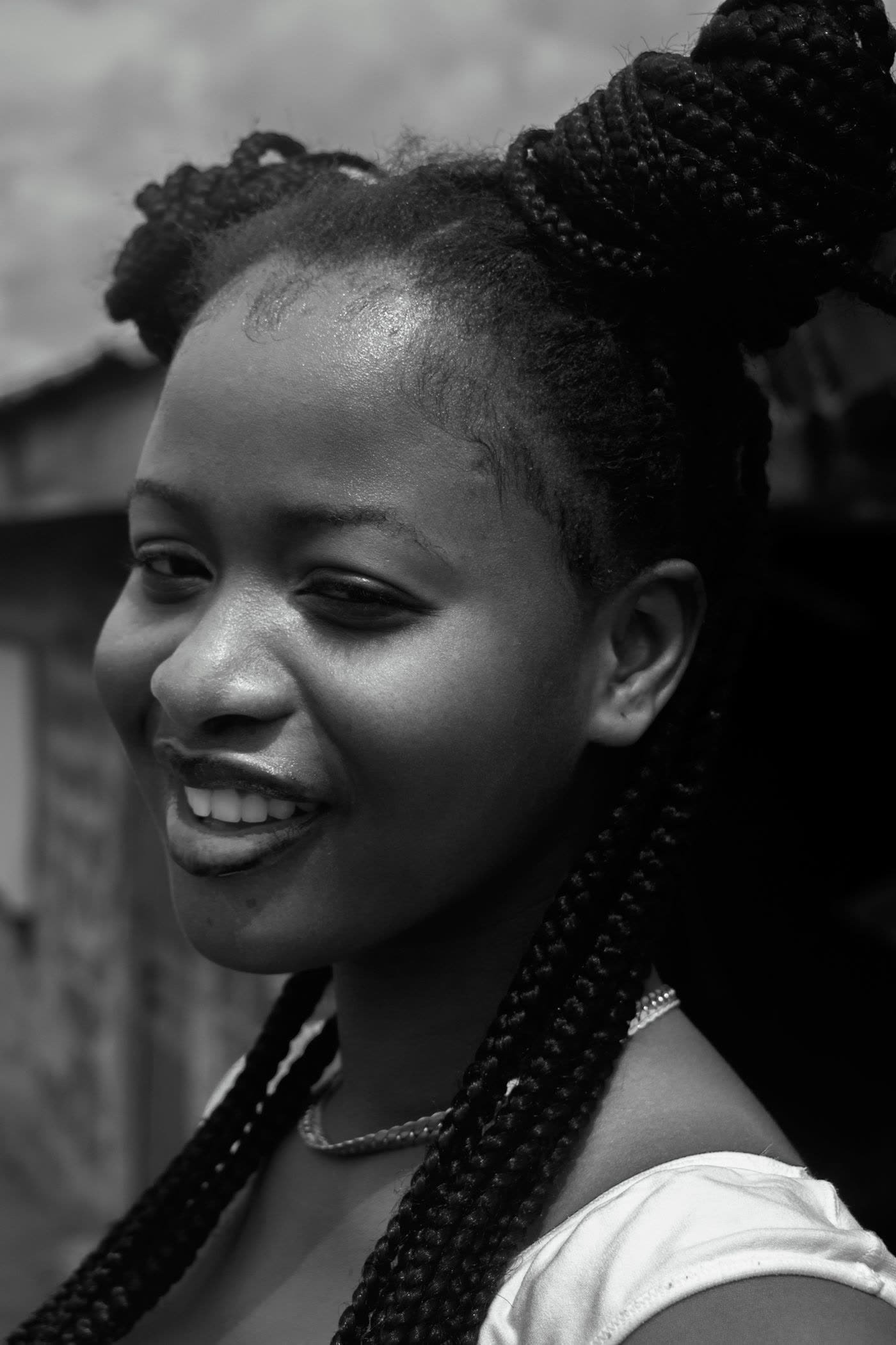 Black and white portrait with braided hairstyle